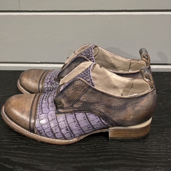 New Freebird Mabel  Brown/Purple Croc-Embossed Shoe 7 - Picture 3 of 7